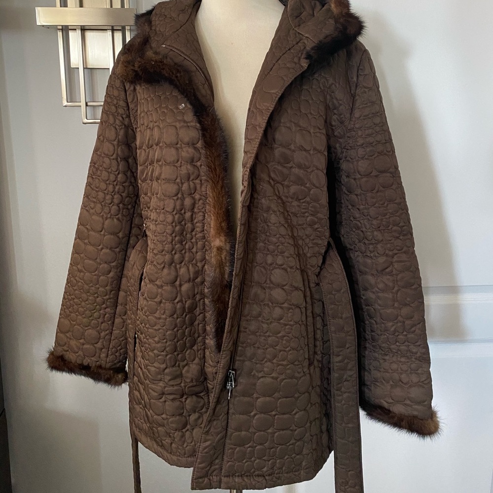 Rolf Schulte Brown Real Mink Fur Trim Coat